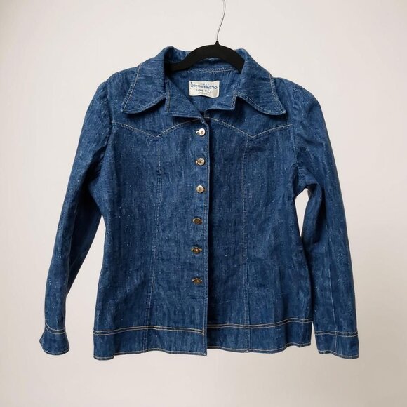 Vintage DenimWorks Womens Blue Denim Button-Up Jacket With Wide Collar & Contras - Picture 2 of 12